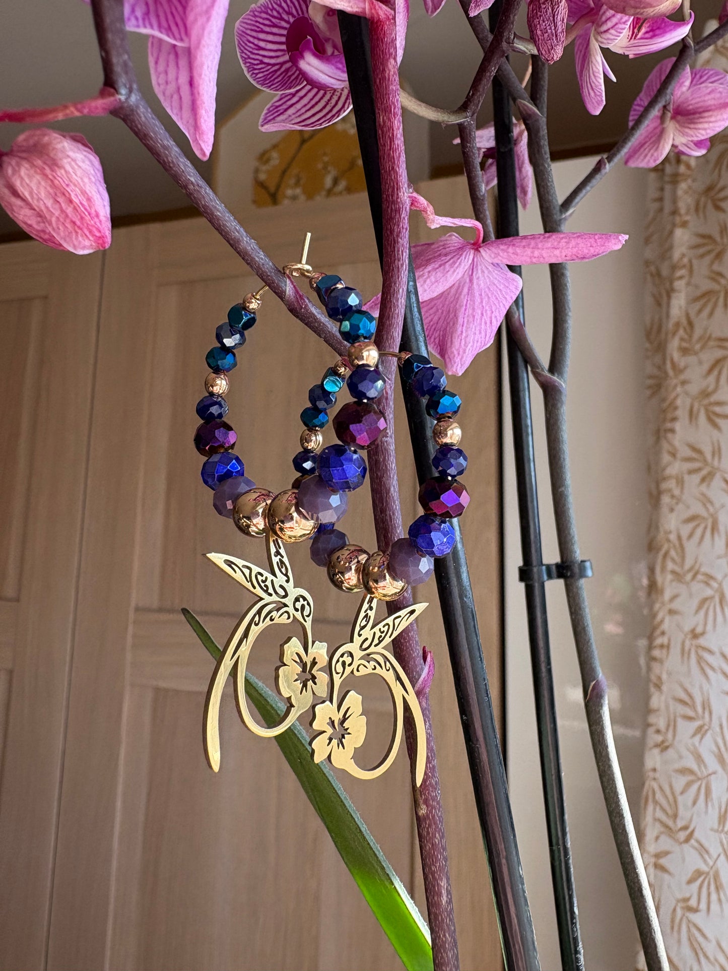 Boucles colibri hibiscus
