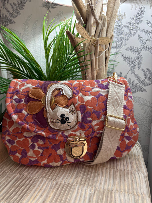 Sac à main chat fleuri